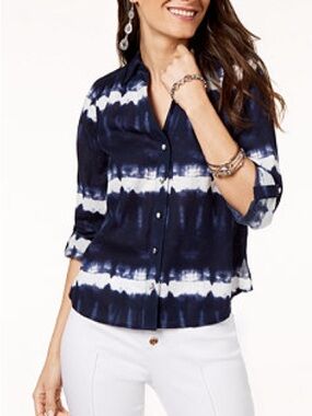 I.N.C. Cotton Tie-Dyed jewel button front Utility Shirt sz Medium